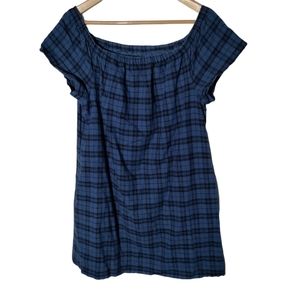 𝅺Madewell plaid off the shoulder linen blend dress size 12